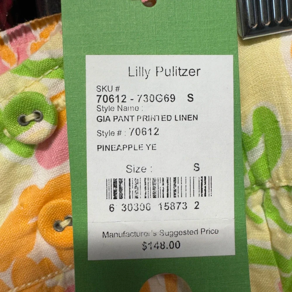 Lilly Pulitzer Gia Printed Linen Pants Yellow Floral Wide Leg Small NWT